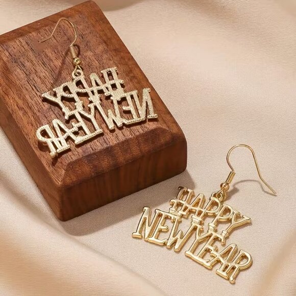 NEW Gold Happy New Year Earrings - Picture 5 of 5